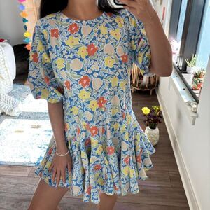 Aakaa boutique blue tulip floral puffy dress size medium